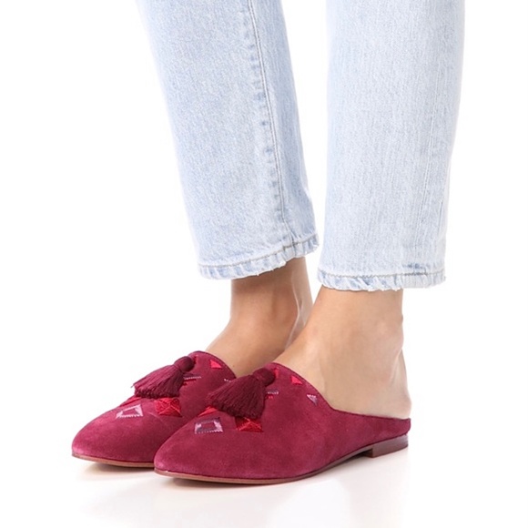 Soludos Palazzo Wine Red Suede Leather Tassel Mule Loafer Pointed Toe Flat Shoes - Picture 3 of 10
